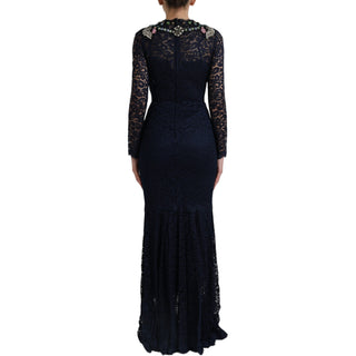 Crystal Embellished Navy Blue Flare Dress - Luxury for You