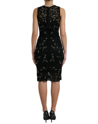 Exquisite Black Floral Lace Crystal Sheath Dress - Luxury for You