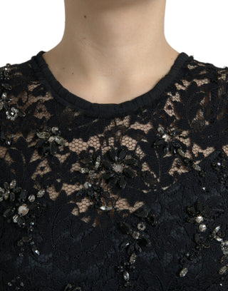 Exquisite Black Floral Lace Crystal Sheath Dress - Luxury for You