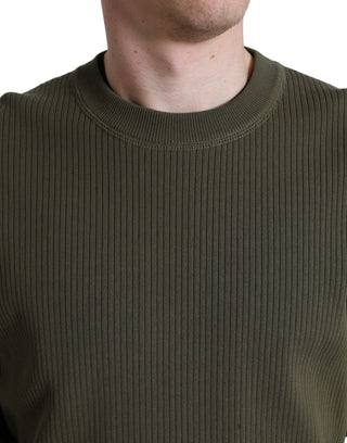 Elegant Green Crew Neck Cotton Sweater