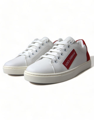 Chic White Leather Sneakers With Red Accents