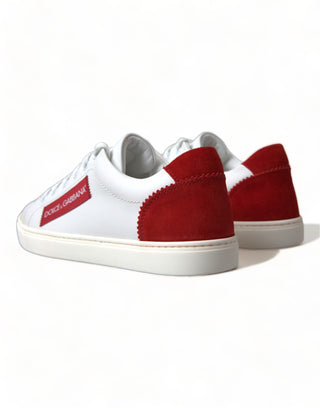 Chic White Leather Sneakers With Red Accents