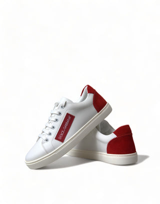 Chic White Leather Sneakers With Red Accents