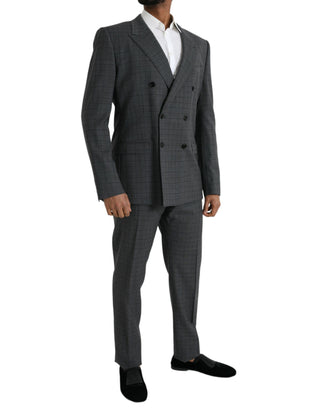 Gray Plaid Wool Martini Formal 2 Piece Suit