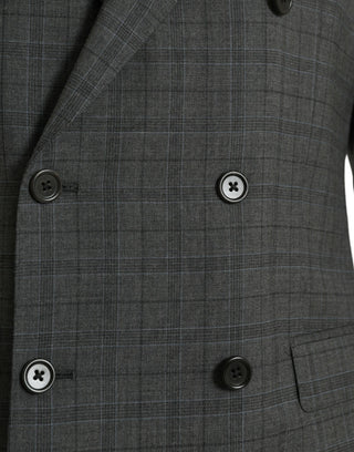 Gray Plaid Wool Martini Formal 2 Piece Suit