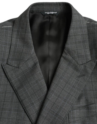 Gray Plaid Wool Martini Formal 2 Piece Suit