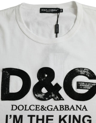 White D&g King Print Cotton Crewneck T-shirt