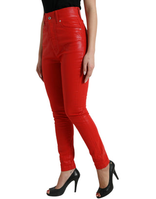 Elegant High-waist Stretch Denim In Red