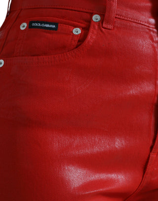 Elegant High-waist Stretch Denim In Red