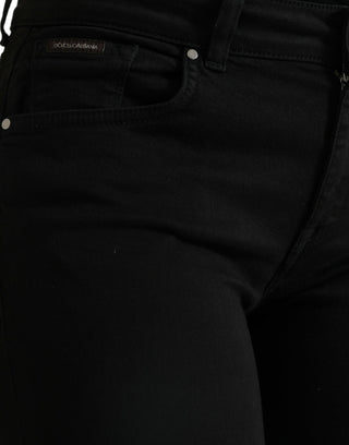 Elegant Black Mid-waist Stretch Jeans