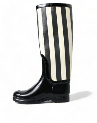 Black And White Striped Knee High Boots