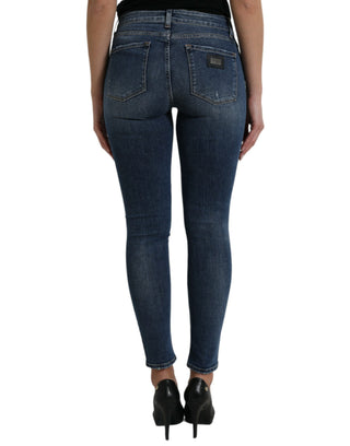 Elegant Mid Waist Stretch Jeans In Blue