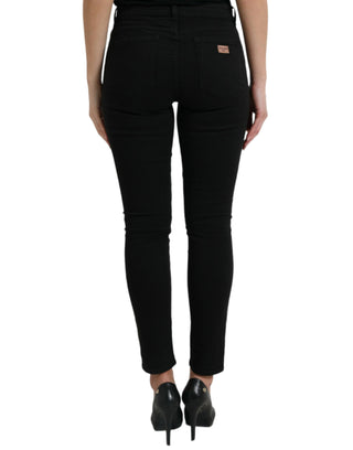 Chic Black Mid-waist Stretch Jeans