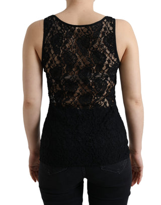 Elegant Lace Tank Top With Logo Stripe