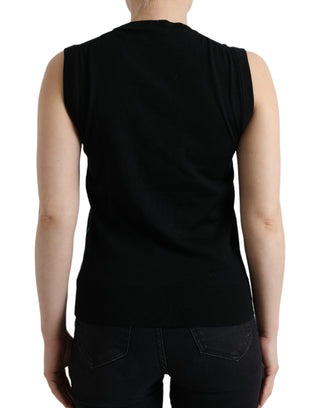 Elegant Crew Neck Wool Silk Tank With Bird Embroidery