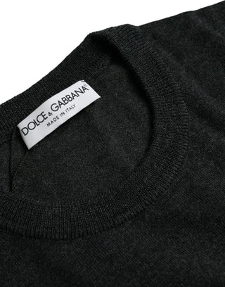 Dark Gray Wool Crew Neck Pullover Sweater