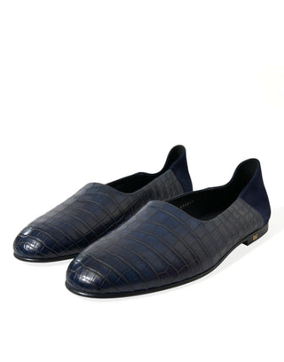 Elegant Blue Crocodile Leather Loafers