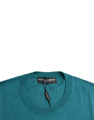 Dark Green Silk Crew Neck Pullover Sweater