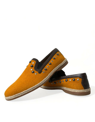 Exclusive Orange Canvas Loafers With Studs