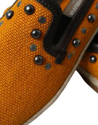 Exclusive Orange Canvas Loafers With Studs