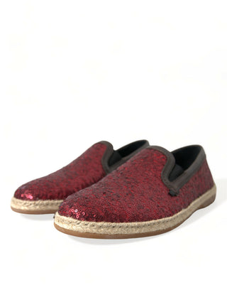 Red Sequined Leather Loafers