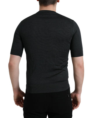 Elegant Silk Crew Neck Tee In Dark Grey