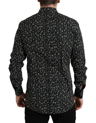 Black Floral Men Formal Dress Gold Shirt