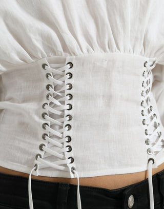 Elegant White Lace-up Corset Cropped Top