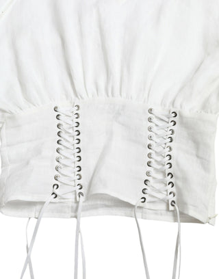 Elegant White Lace-up Corset Cropped Top