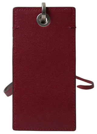 Elegant Red Leather Cardholder With Lanyard