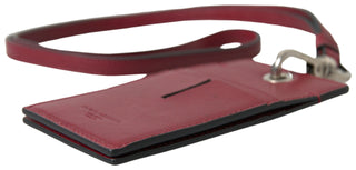 Elegant Red Leather Cardholder With Lanyard