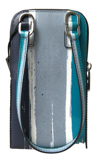 Elegant Leather Crossbody Phone Bag In Blue & White