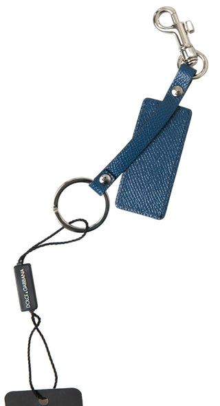 Elegant Blue Leather Keychain With Silver Accents