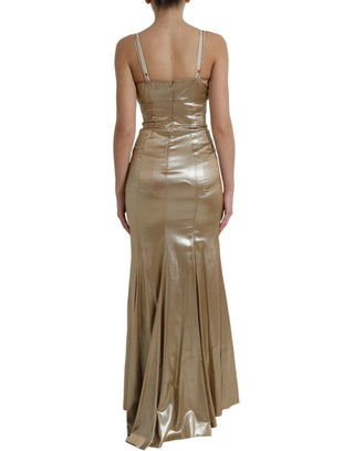 Elegant Metallic Gold Sheath Dress With Crystals