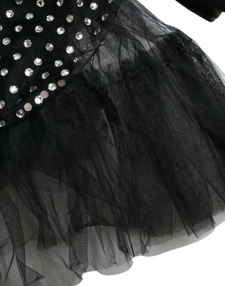 Elegant Crystal-embellished Long Black Dress