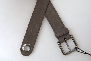 Elegant Brown Leather Belt With Metal Buckle