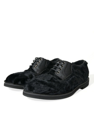 Elegant Black Fur Derby Dress Shoes For Men