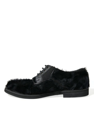 Elegant Black Fur Derby Dress Shoes For Men