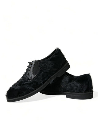 Elegant Black Fur Derby Dress Shoes For Men