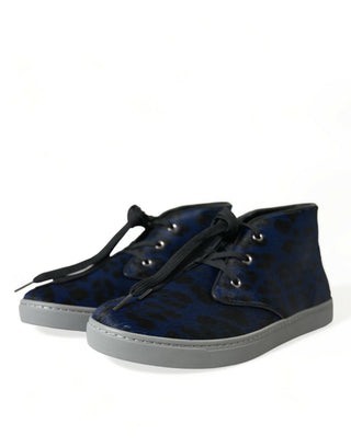 Chic Blue Leopard Print Mid-top Sneakers