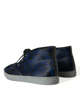 Chic Blue Leopard Print Mid-top Sneakers