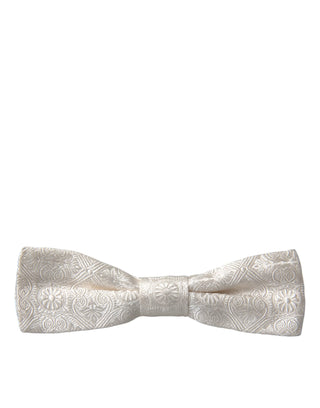 White Floral Brocade Adjustable Neck Men Bow Tie