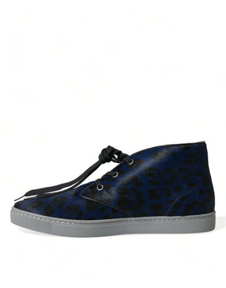 Chic Blue Leopard Print Mid-top Sneakers