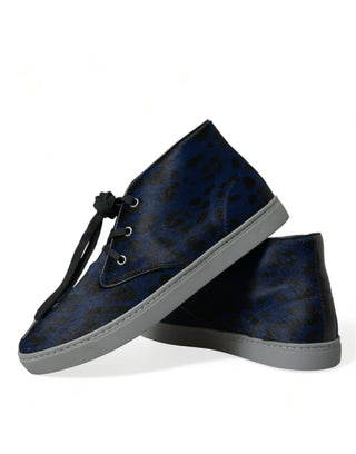 Chic Blue Leopard Print Mid-top Sneakers