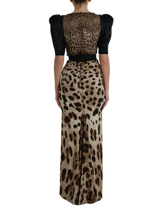 Silk Leopard Embellished Long Dress