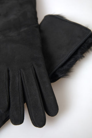 Elegant Leather Elbow Length Gloves With Fur Trim