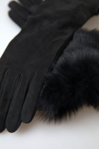 Elegant Leather Elbow Length Gloves With Fur Trim