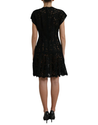 Elegant Black Floral Lace A-line Mini Dress