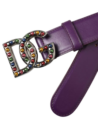 Purple Leather Dg Logo Studs Metal Buckle Belt