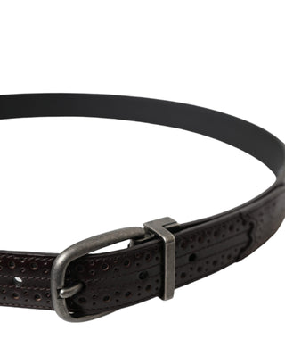 Dark Brown Perforated Leather Metal Buckle Belt Men